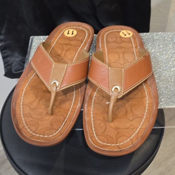 Coach Monogram Logo Leather Flip-Flop Sandals main image 6